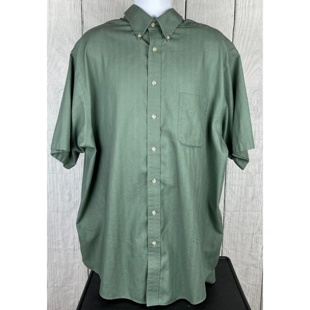 Roundtree & Yorke 3XT Short Sleeve Button Down Green Shirt Easy Care